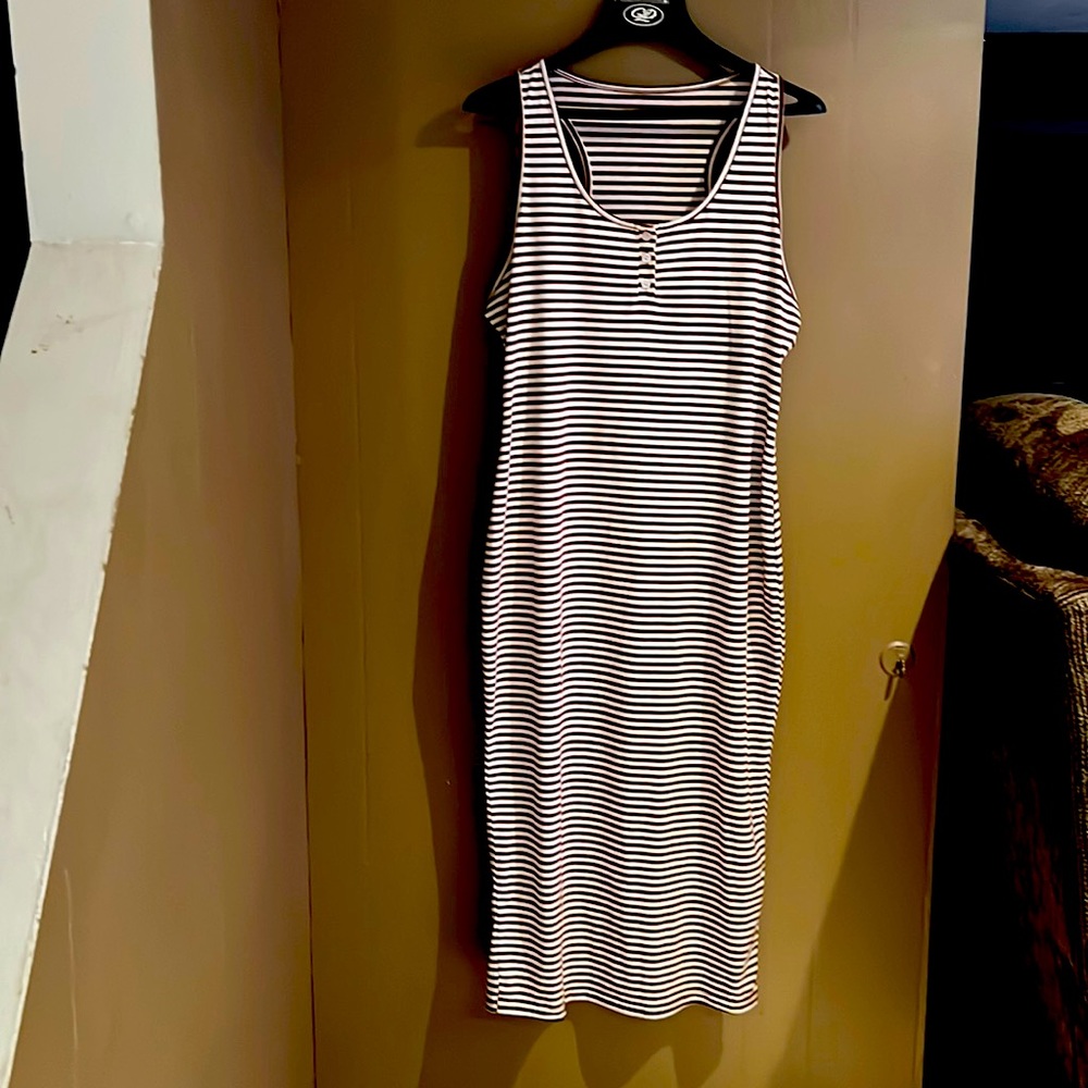 Tank Dress in Brown and White Stripes Midi Length Sz L